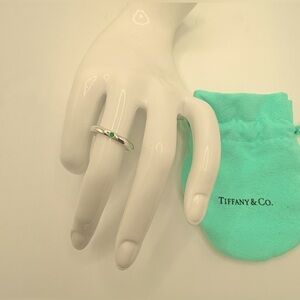 Tiffany Co Sterling Silver Elsa Peretti Green Emerald Stack Ring Size 6